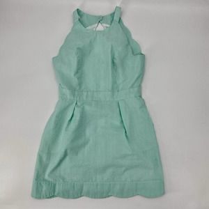 LAUREN JAMES Mint Green Striped Short Sleeveless Mini Seersucker Dress Sz L